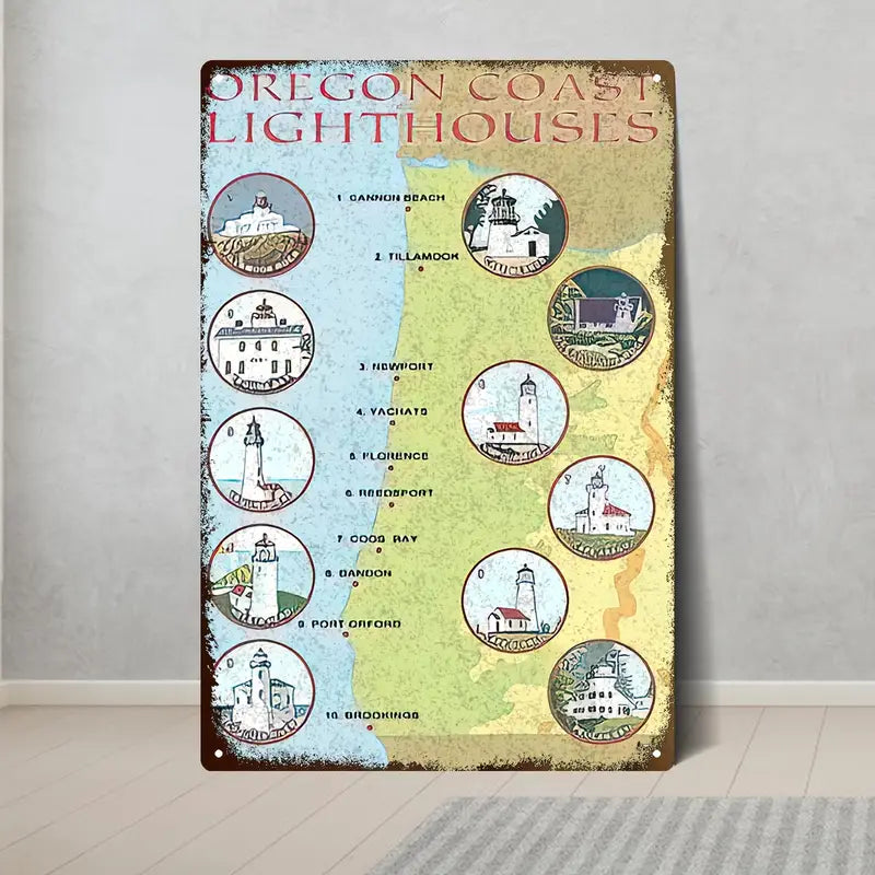 Oregon Coast Lighthouses Metal Sign