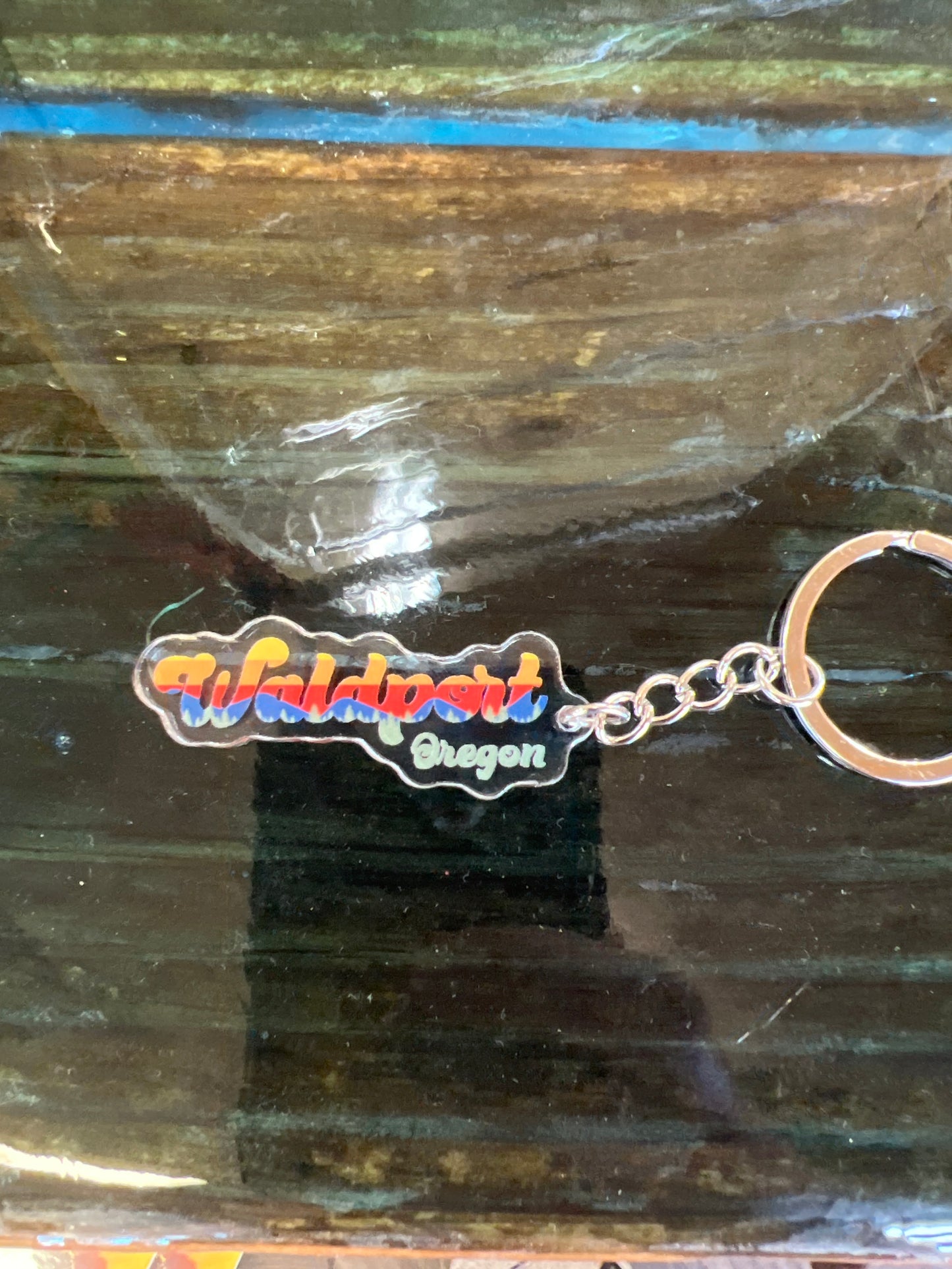 Waldport, Oregon Retro Sunset Keychain