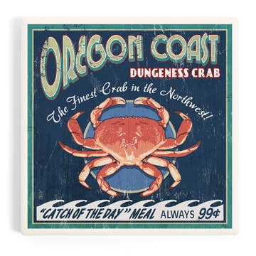 Oregon Coast Dungeness Crab Vintage Poster Ceramic Coaster