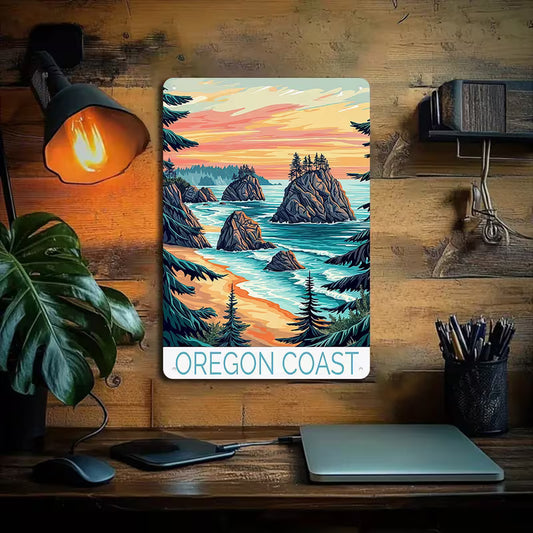 Oregon Coast Illustration Metal Wall Sign