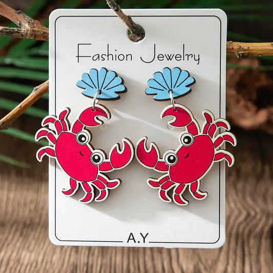 Cute Crab + Seashell Earrings