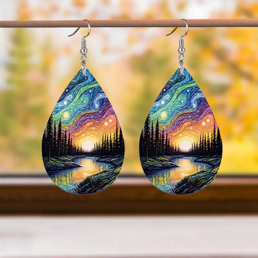 Abstract Starry Sky Leather Earrings