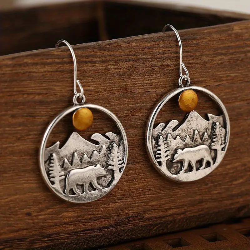 Bear Mountain Scene Metal Earrings