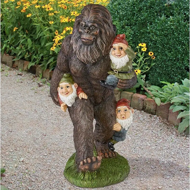 Bigfoot Carrying Gnomes Garden Scultpure