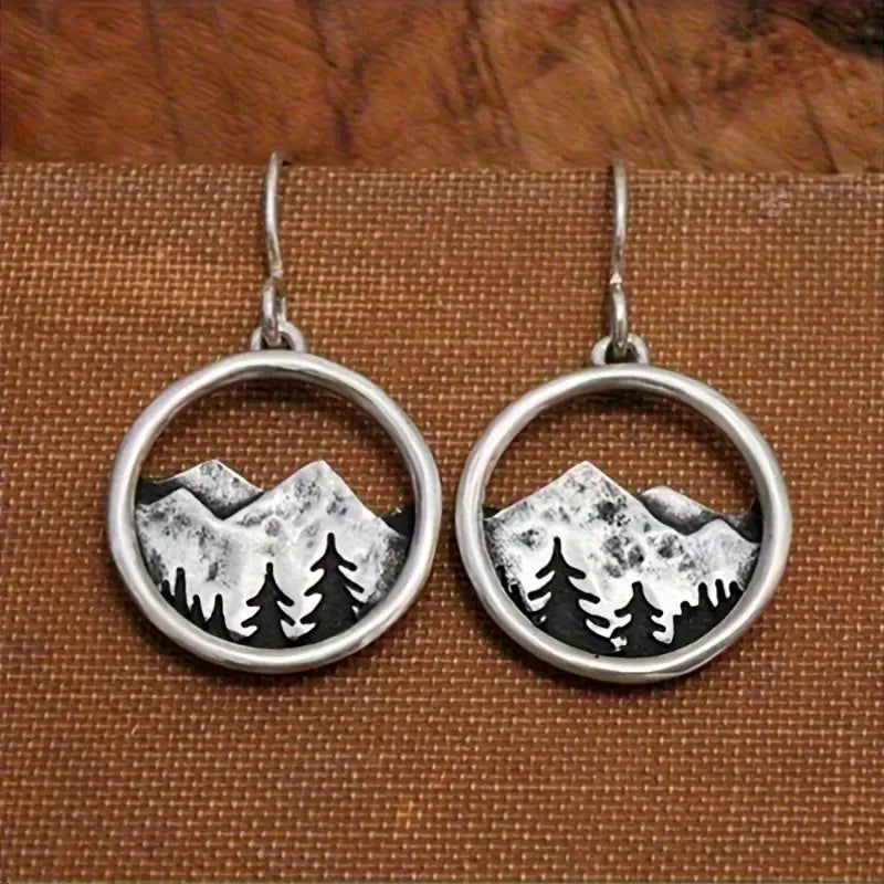 Mountain Landscape Negative Sky Circle Earrings