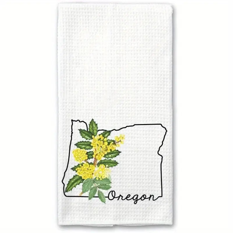 Oregon Flower State Outline Tea Towel