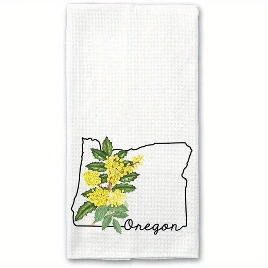 Oregon Flower State Outline Tea Towel