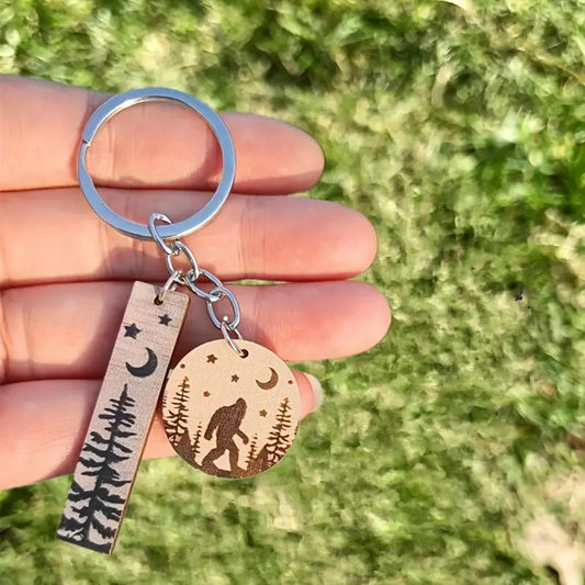 Wooden Bigfoot Keychain