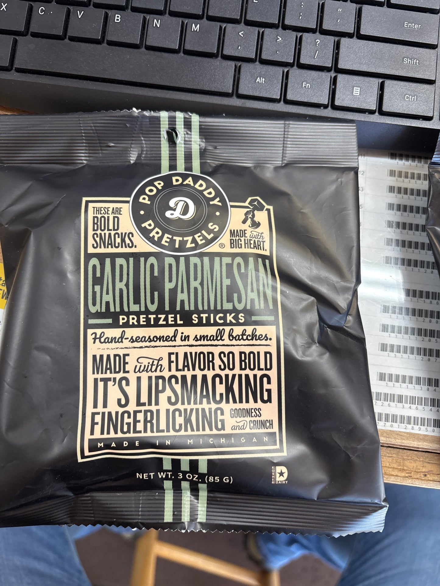 Pop daddy, pretzels, garlic Parmesan