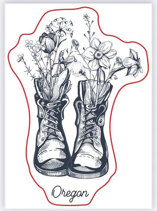 Hiking Boot Flowers Sticker