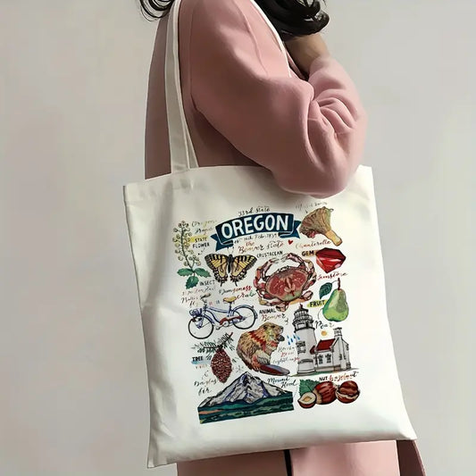 State of Oregon Icons Tote Bag