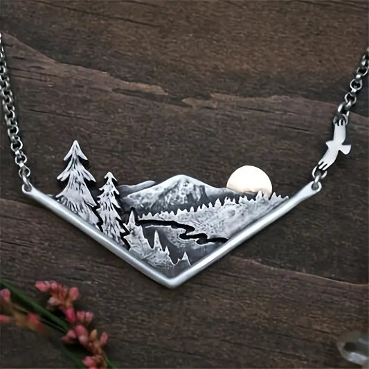 Mountain + River Scene Pendant Necklace